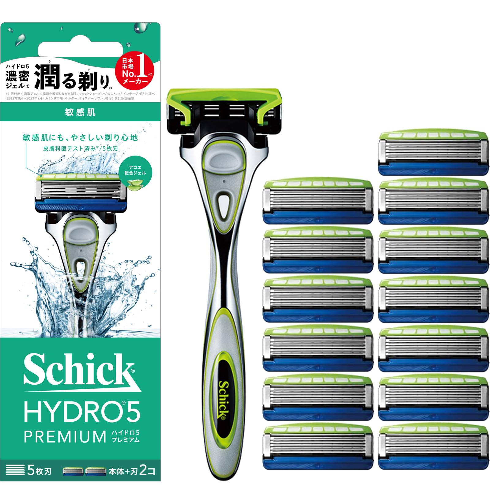 Schick(シック)ハイドロ５プレミアム 敏感肌 ホルダー＋替刃セット（本体刃付き＋替刃13個） 男性用 髭剃り カミソリ お買得セット