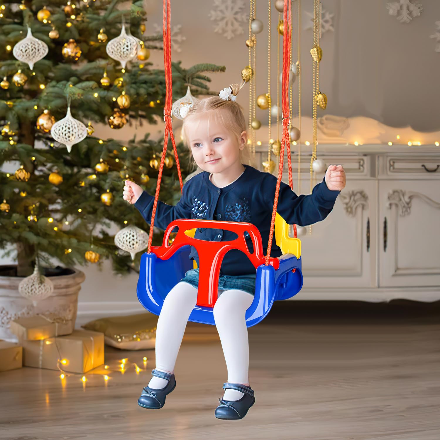 Altalena per bambini 3 in 1, rimovibile, regolabile in altezza, altalena da giardino per bambini con schienale e cintura di sicurezza, per interni ed esterni, portata fino a 50 kg