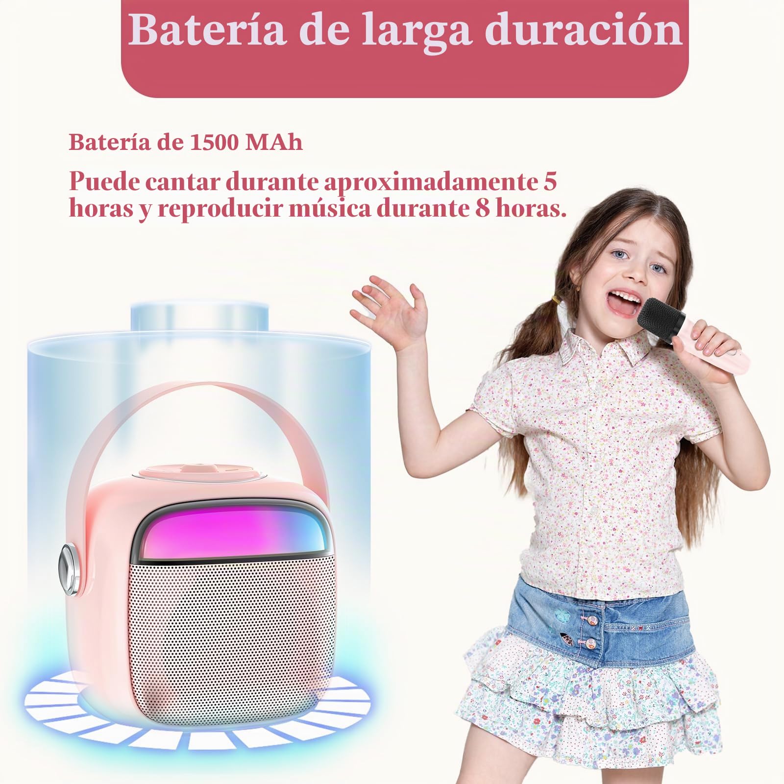 PTHTECHUS Máquina de Karaoke para niños, Juego de micrófono, Altavoz Bluetooth portátil, micrófono, máquinas de Karaoke para Cargar Juguetes electrónicos Rosa