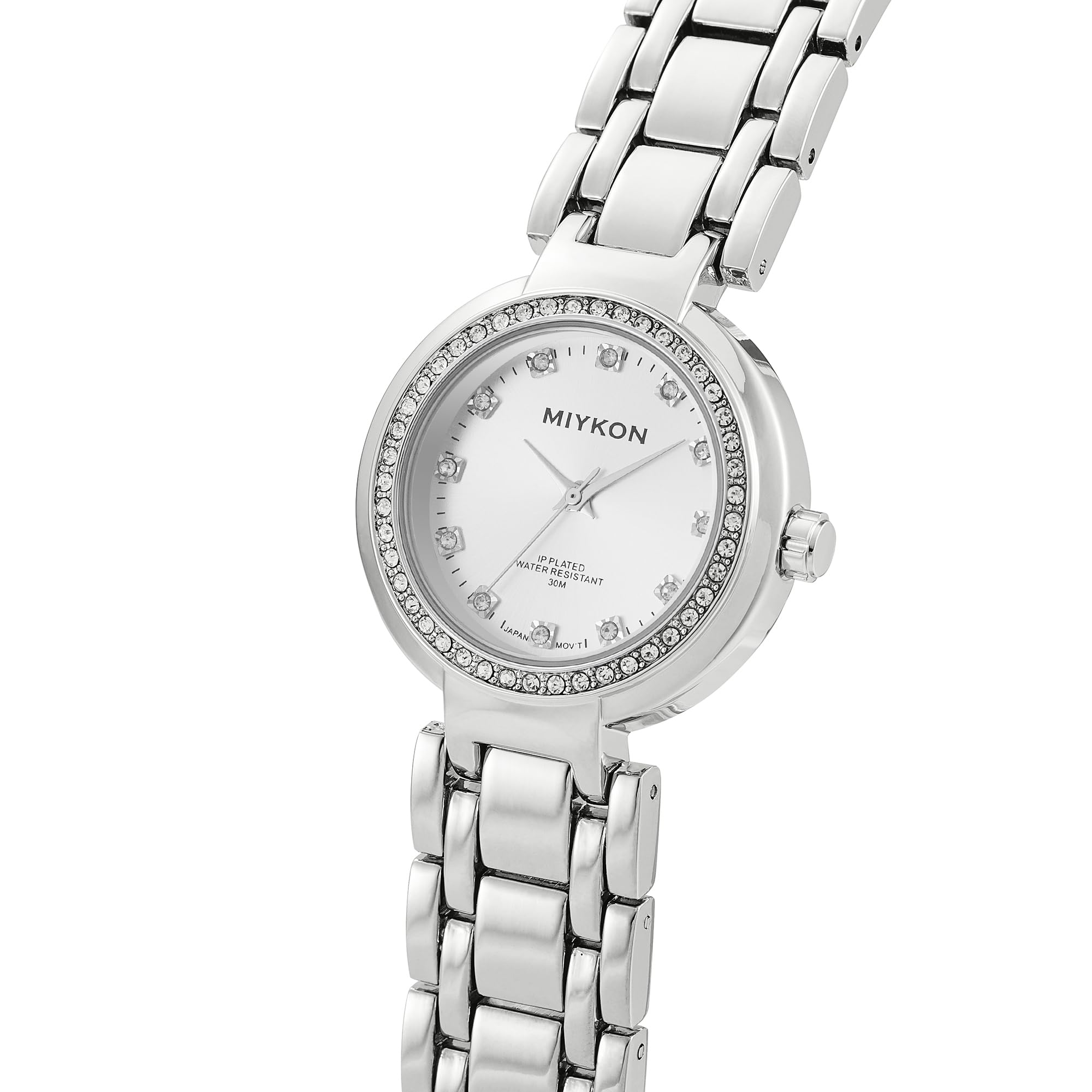 Miykon Silber- und Gold-Uhren für Damen, kleine zierliche Damenuhr mit echten Kristallen, ionenpoliertes Damen-Schmuckarmband, kratzfestes Glas, japanisches Quarz, 30,5 m wasserdicht