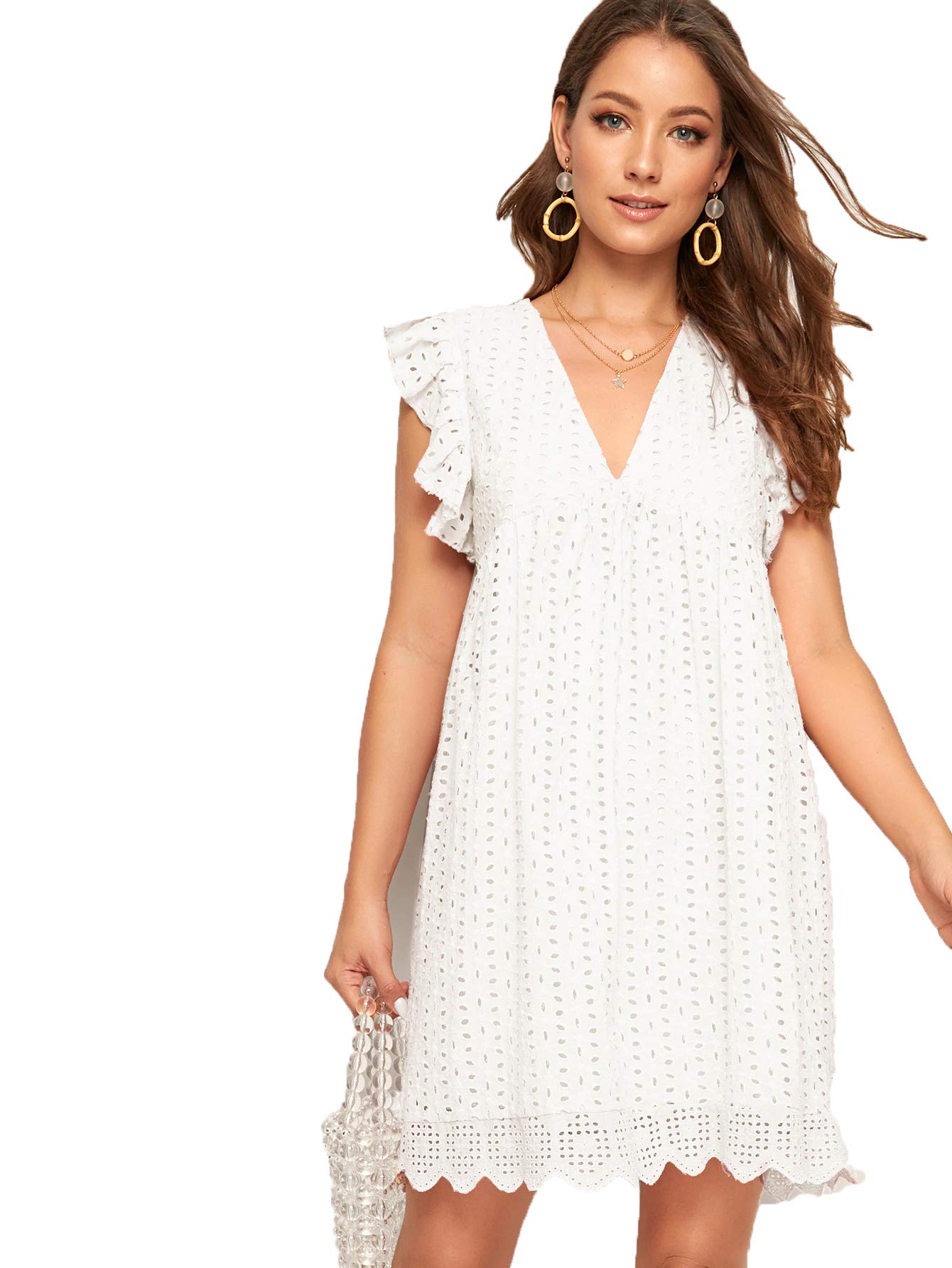 RomweWomen's Plain Short Sleeve Floral Summer Floral Lace Prom Party Shift Dress