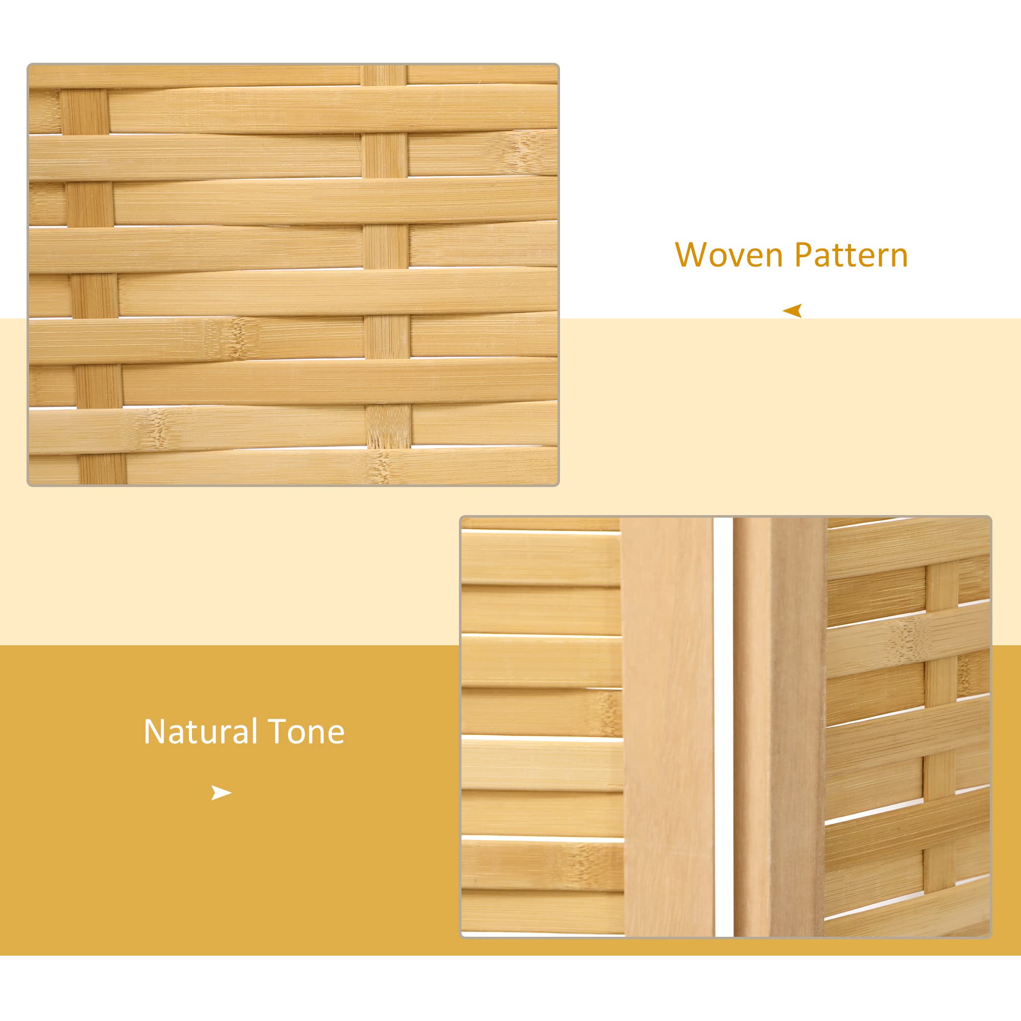 HOMCOM Biombo de 3 Paneles Divisor de Habitación 120x1,8x170 cm Natural | Plegable, Separador de Ambientes, Patrón de Tejido de Bambú, Estilo Rústico, Oficina Dormitorio Salón