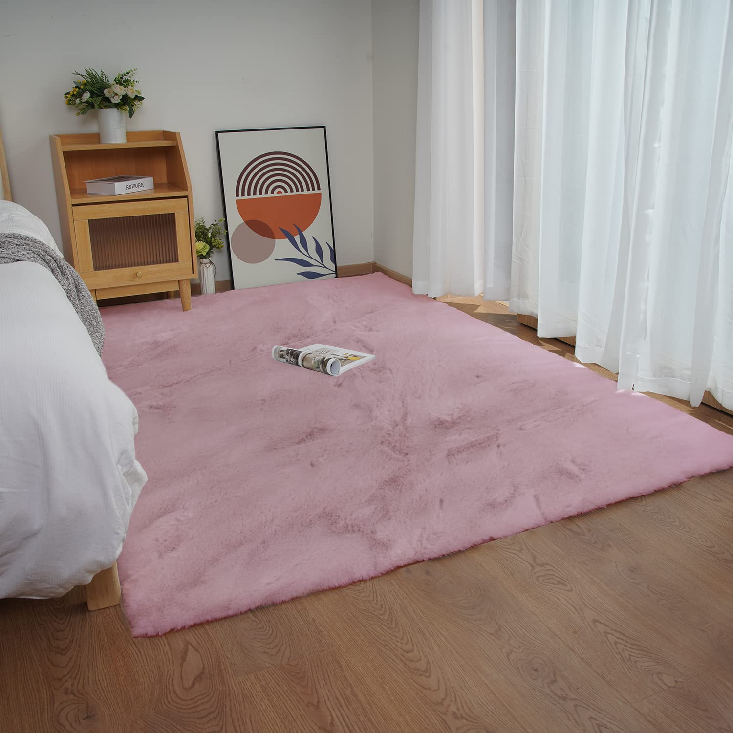 Ghouse Faux Tappetto di Pelle di Pecora Tappeto a Pelo Corto Lavabile Fluffy Uni Effetto Pelliccia Antiscivolo Facile da Pulire, Dimensione:240 x 300 cm, Colore: Rosa