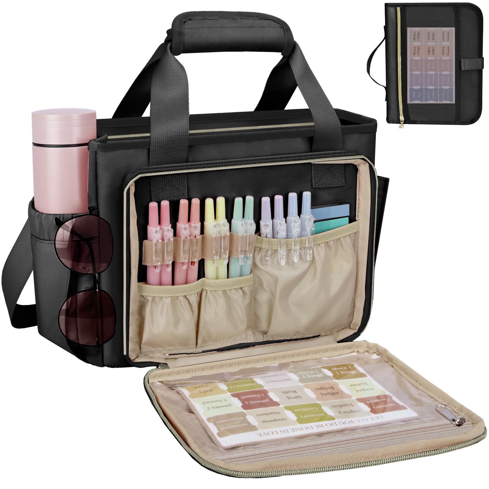 Wigojoy Large Bible Cover Case for Women, Bible Cover with Book Sleeve, Thick Padded Bible Case, Working Bible Tote Bag with Laptop and Bottle Pockets