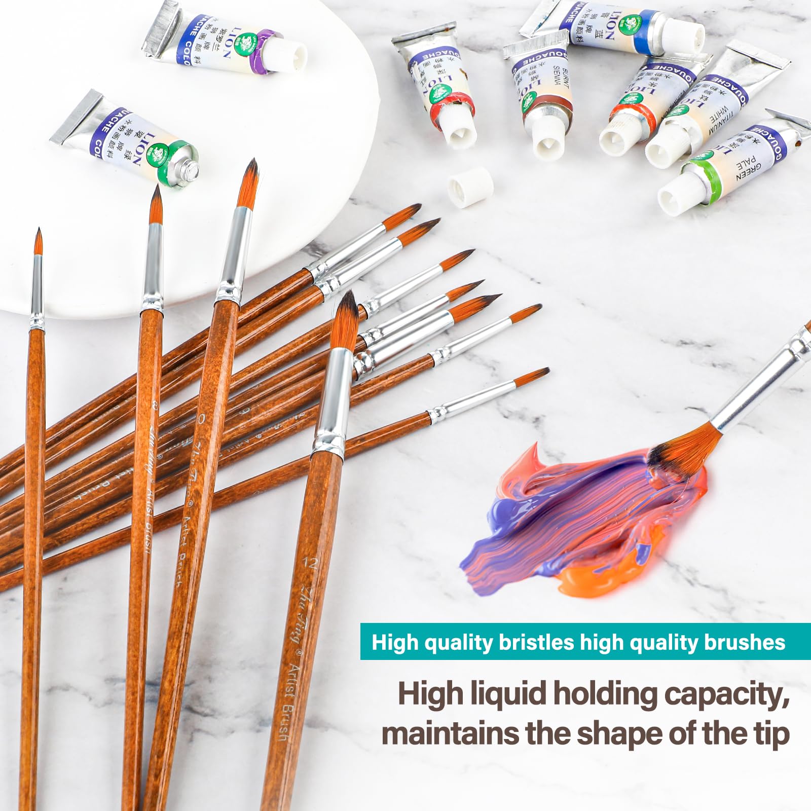 Thinp Watercolor Painting Brush Set 12Pcs Round Pointed Tip Artist Paint Brushes Professional Detail Paint Brushes for Watercolor Acrylics Oil - Image 5