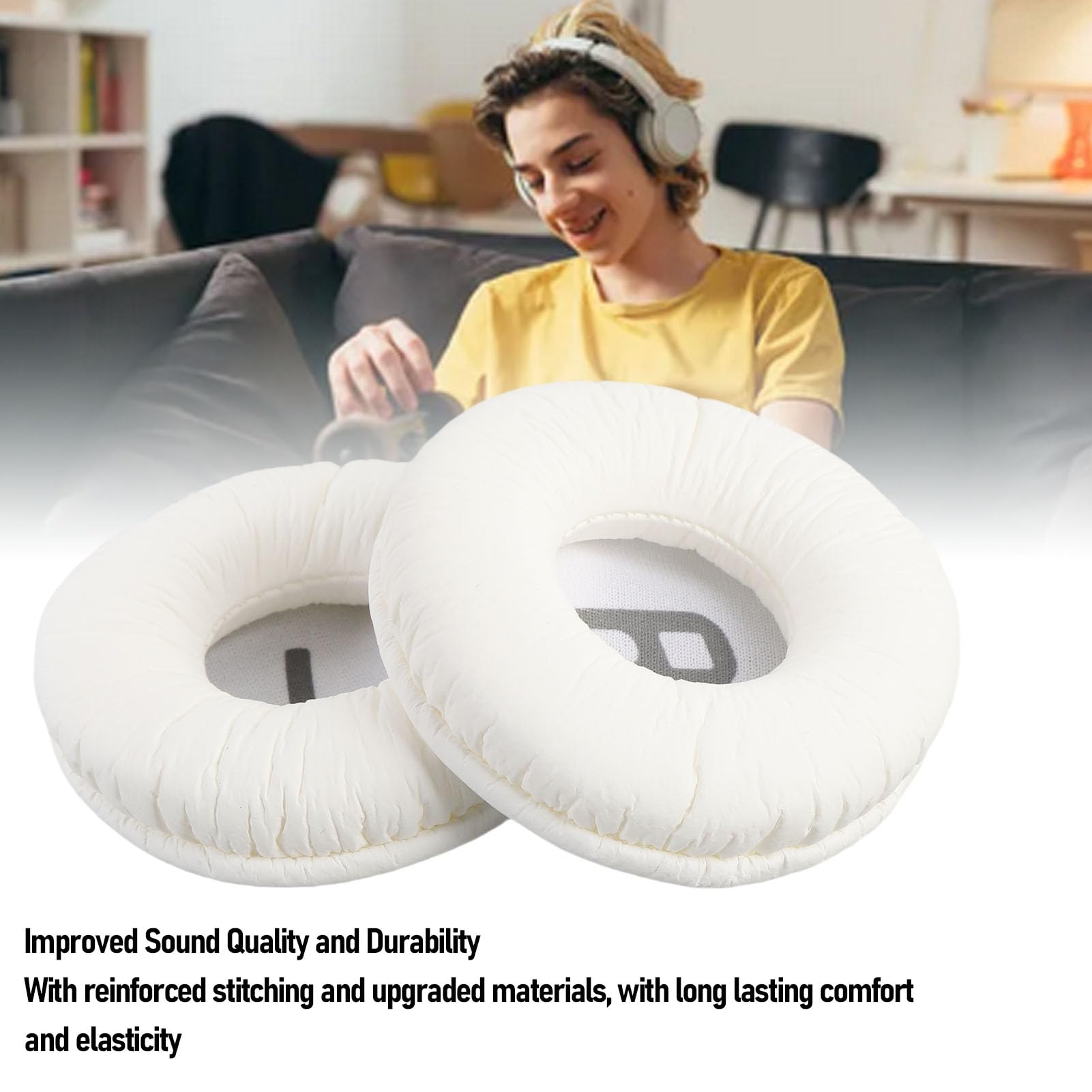 SIXRUN Cuscinetti di Ricambio per Cuffie, 3 Paia Memory Foam (WHITE)