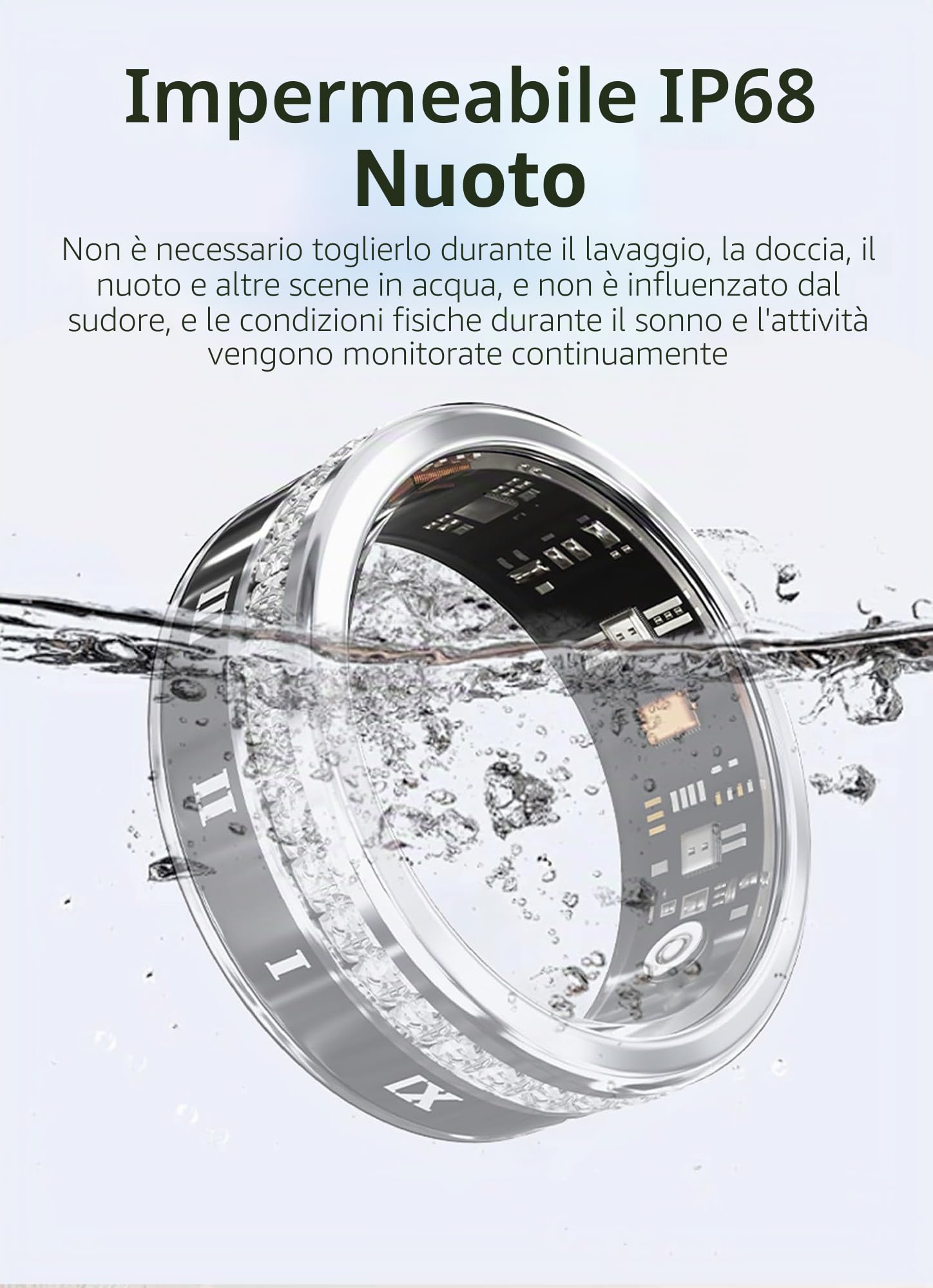 Anello intelligente per la salute IP68, fitness tracker con monitoraggio del sonno, frequenza cardiaca, pressione sanguigna, ossigeno, contapassi