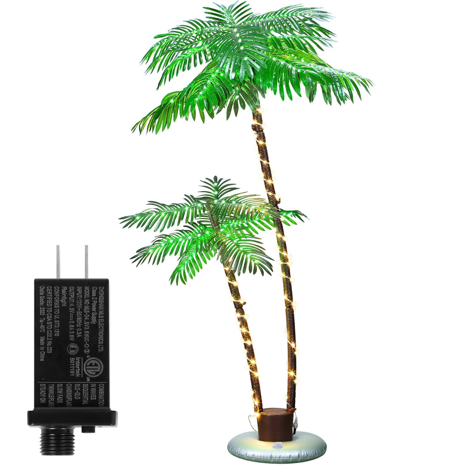 6FT Electric Lighted Palm Trees for Outside Patio with Two Trunks,Artificial Tree Ideal for Outdoor/Indoor Decoration Bars, Patios, Homes, Offices, Beaches, Yards Pool, and Cruise Party