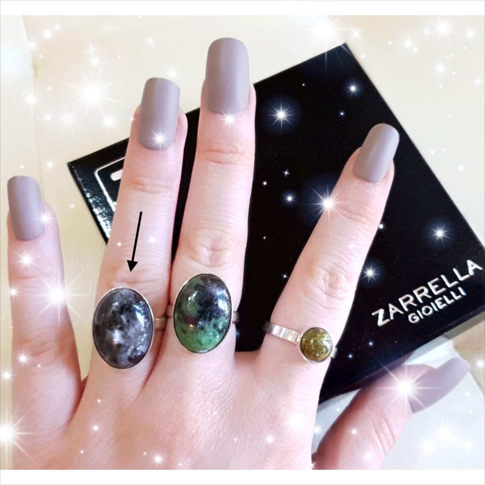 Anillo de Plata 925 con Labradorita Negra (Piedra Natural) 18x13mm - Disponible Anillo Ajustable y Fijo, Tamaño de XS a XXXL, para Hombre, para Mujer - Caja Regalo Gratis