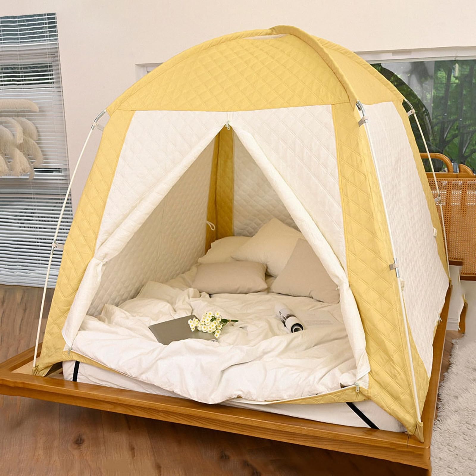 Amazon.co.jp: AXTMR 冬の屋内家庭用ベッドテント、寝室用暖かい綿と厚みのあるテント、1〜2人用キルティングテント,Yellow,2*1.2m  : ホーム＆キッチン