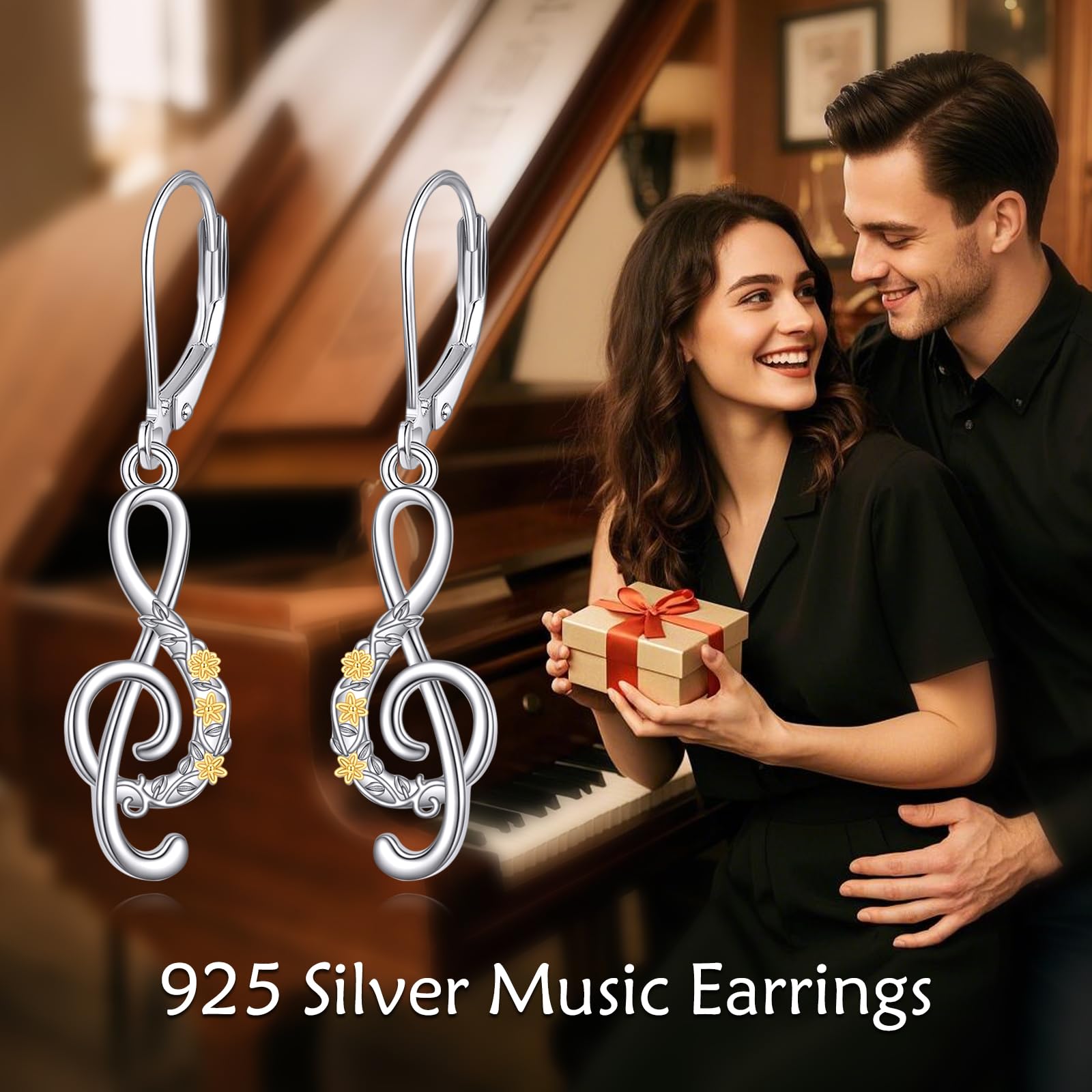 CUPERDA - Orecchini con note musicali, in argento Sterling 925, con note musicali, girasoli, orecchini a disco per donne, insegnanti, musicisti, amanti della danza