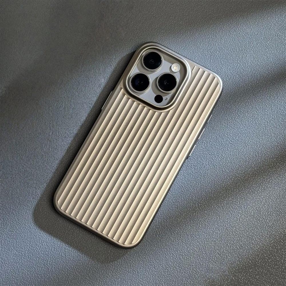 Funda de lujo con rayas chapadas para iPhone 13, 14, 15, 16, 17 Pro Max y Air. Funda ultrafina mate para iPhone 15 Plus. Funda rígida antigolpes, color gris. También disponible para iPhone 14 Pro.