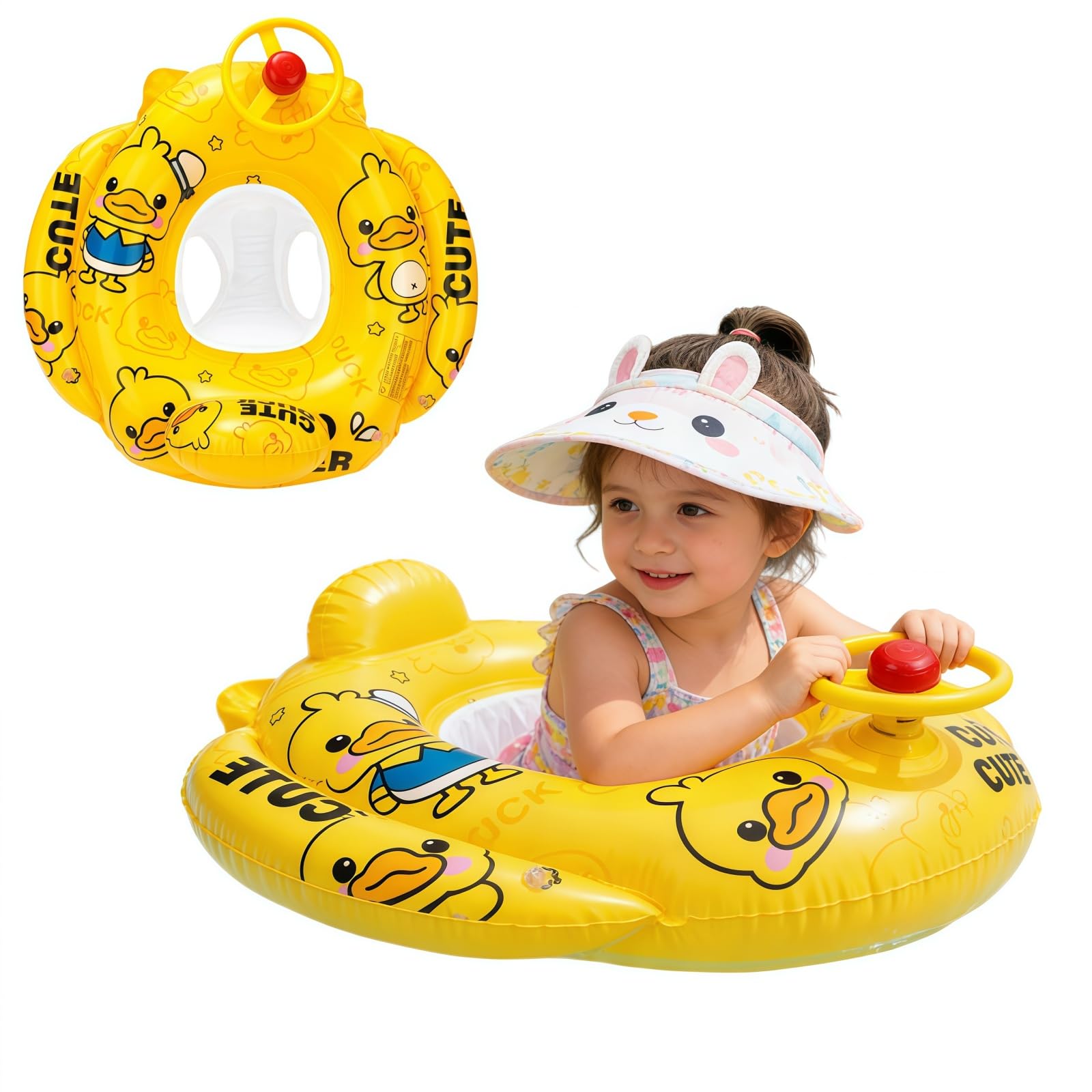 Inflatable Duck Swim Ring for Kids 1-5 Years, Children's Pool Float with Safety Lock & Handles, Baby Water Wing for Beach, Pool, Bathtub Toy
