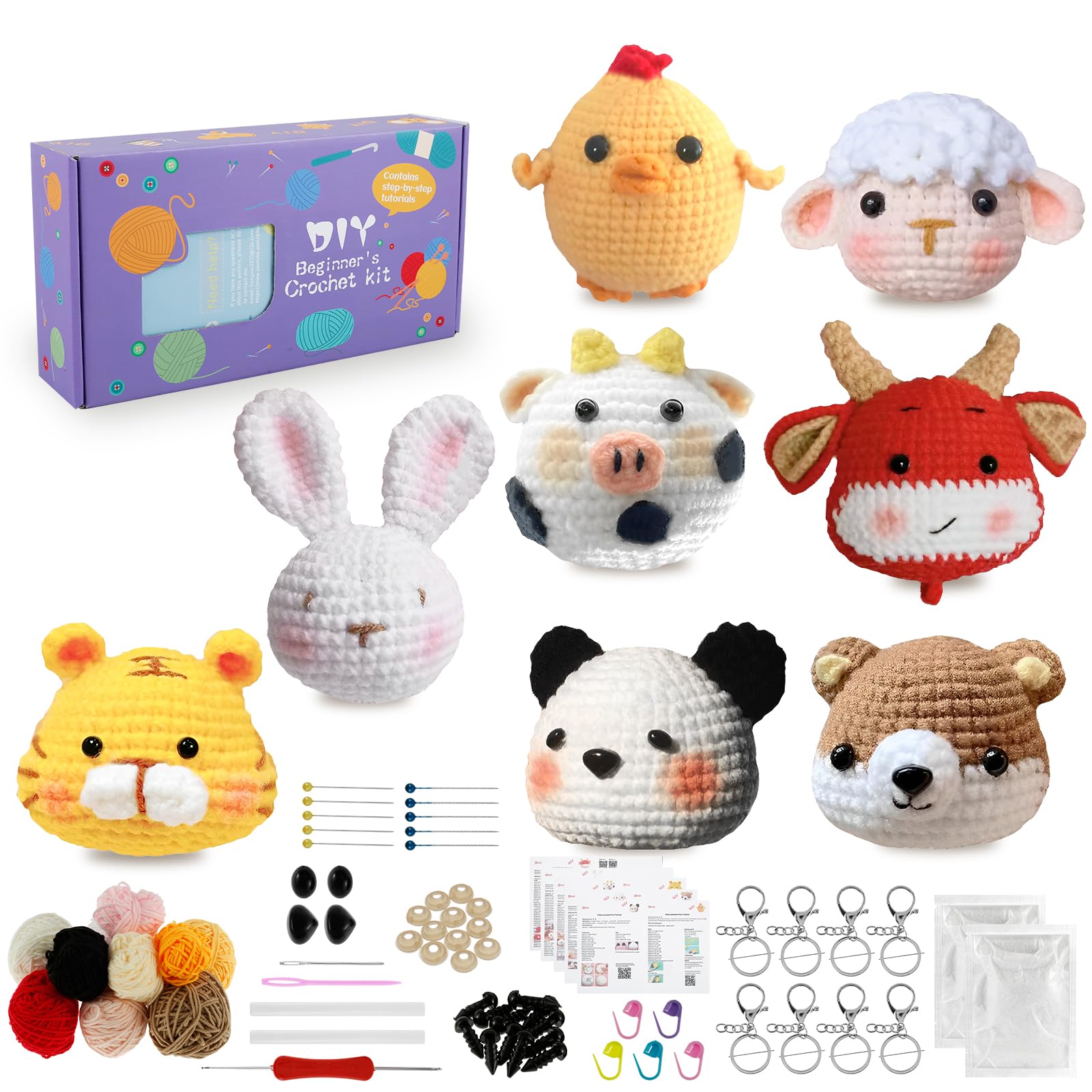 HAIJED Complete Beginners Crochet Kit for Adults & Kids - Animals DIY Craft Kit with Instructions & Video Tutorials, Yarns & Accessories