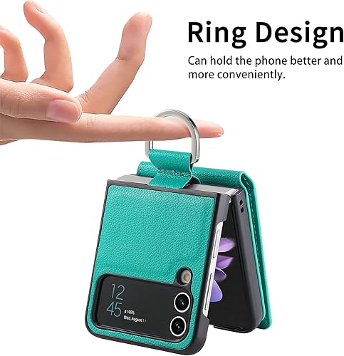 Miniatura 2 de Asuwish Funda de teléfono para Samsung Galaxy Z Flip 3 5G 2021 con ranura para tarjetas, funda tipo cartera y soporte de anillo, accesorios móviles
