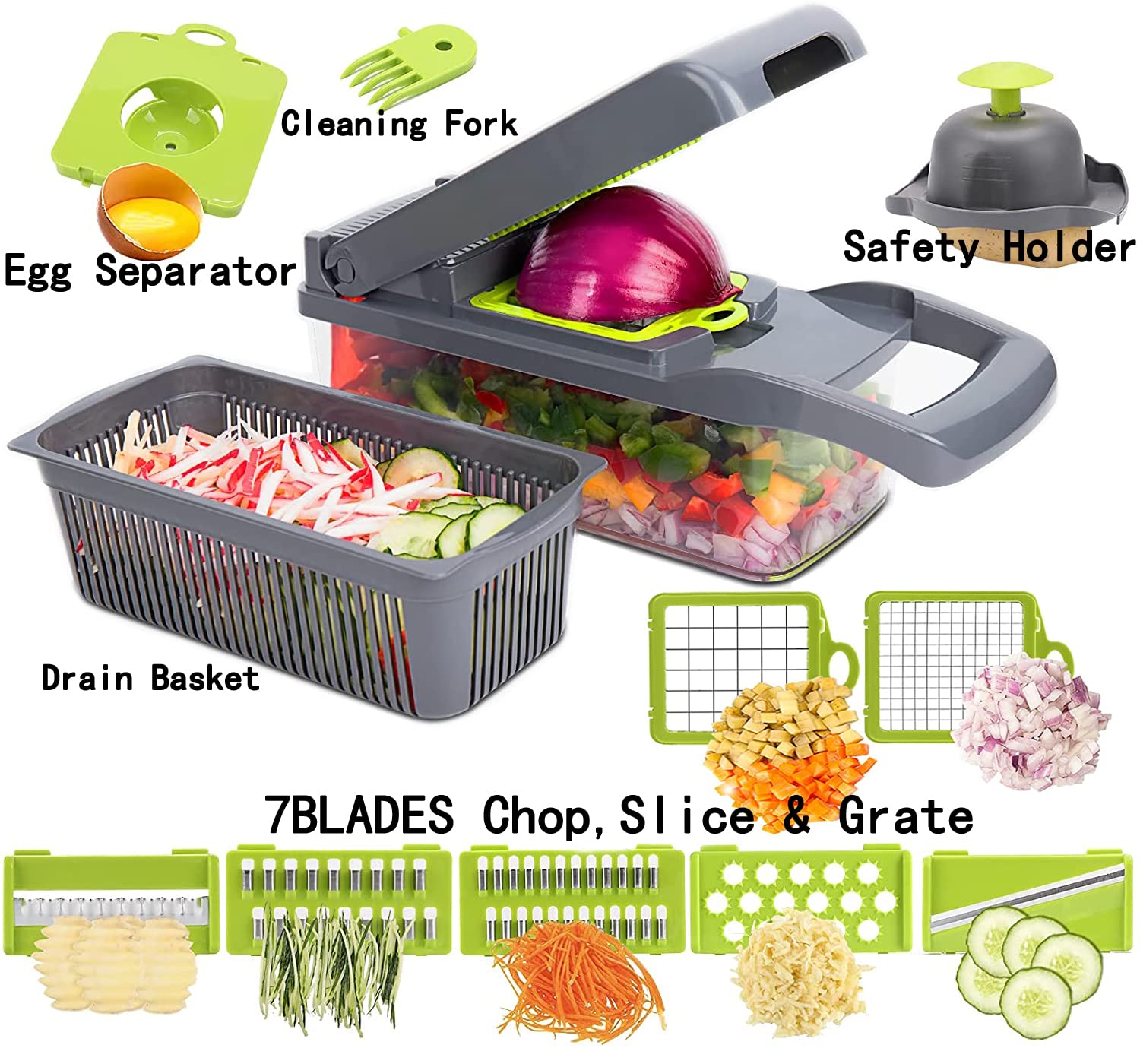 Amazin Goods All-in-One Vegetable Chopper & Prep Station - 15-in-1 Food Chopper With Blades, Cutting Board & Container