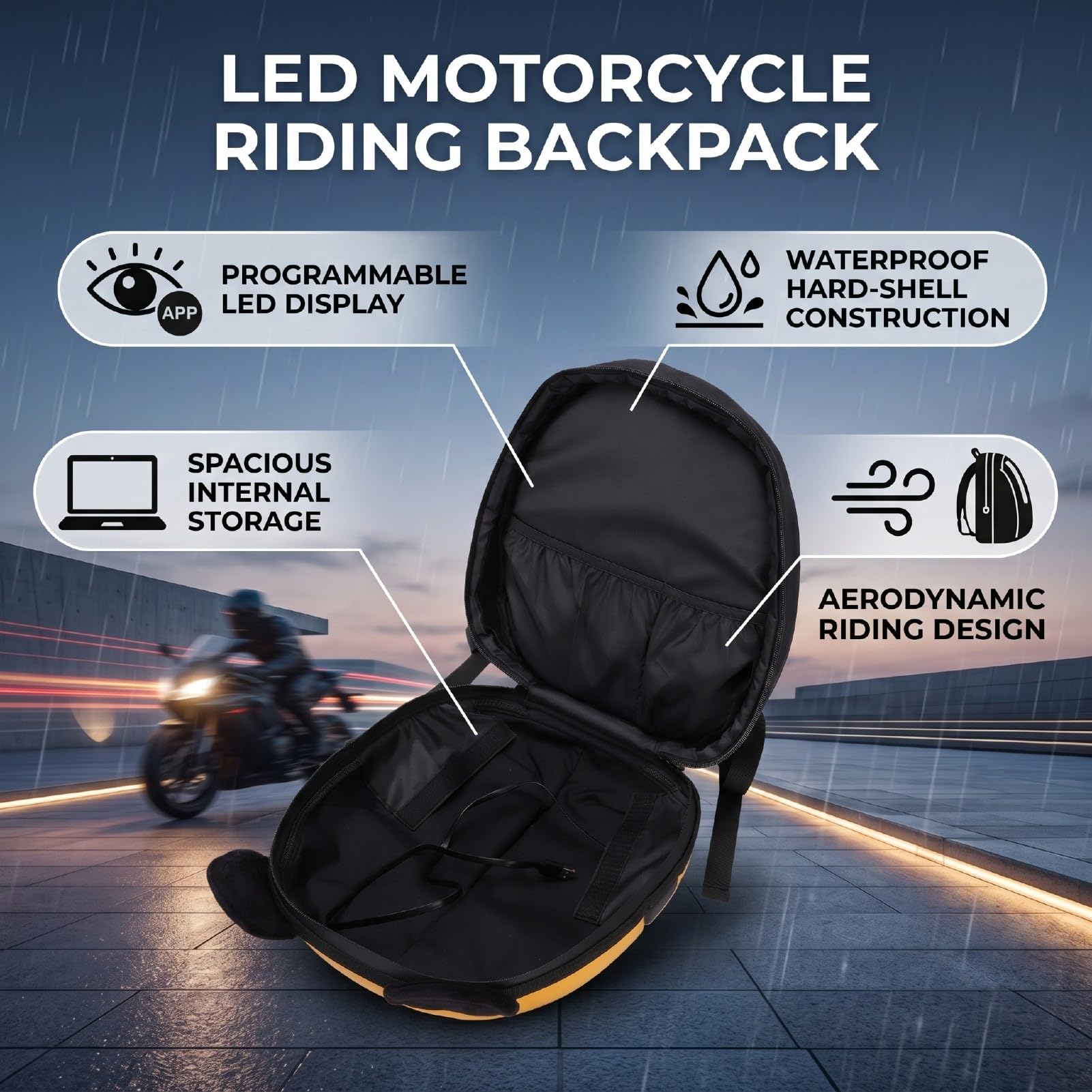 Fockety Zaino da Moto a LED con Schermo Programmabile