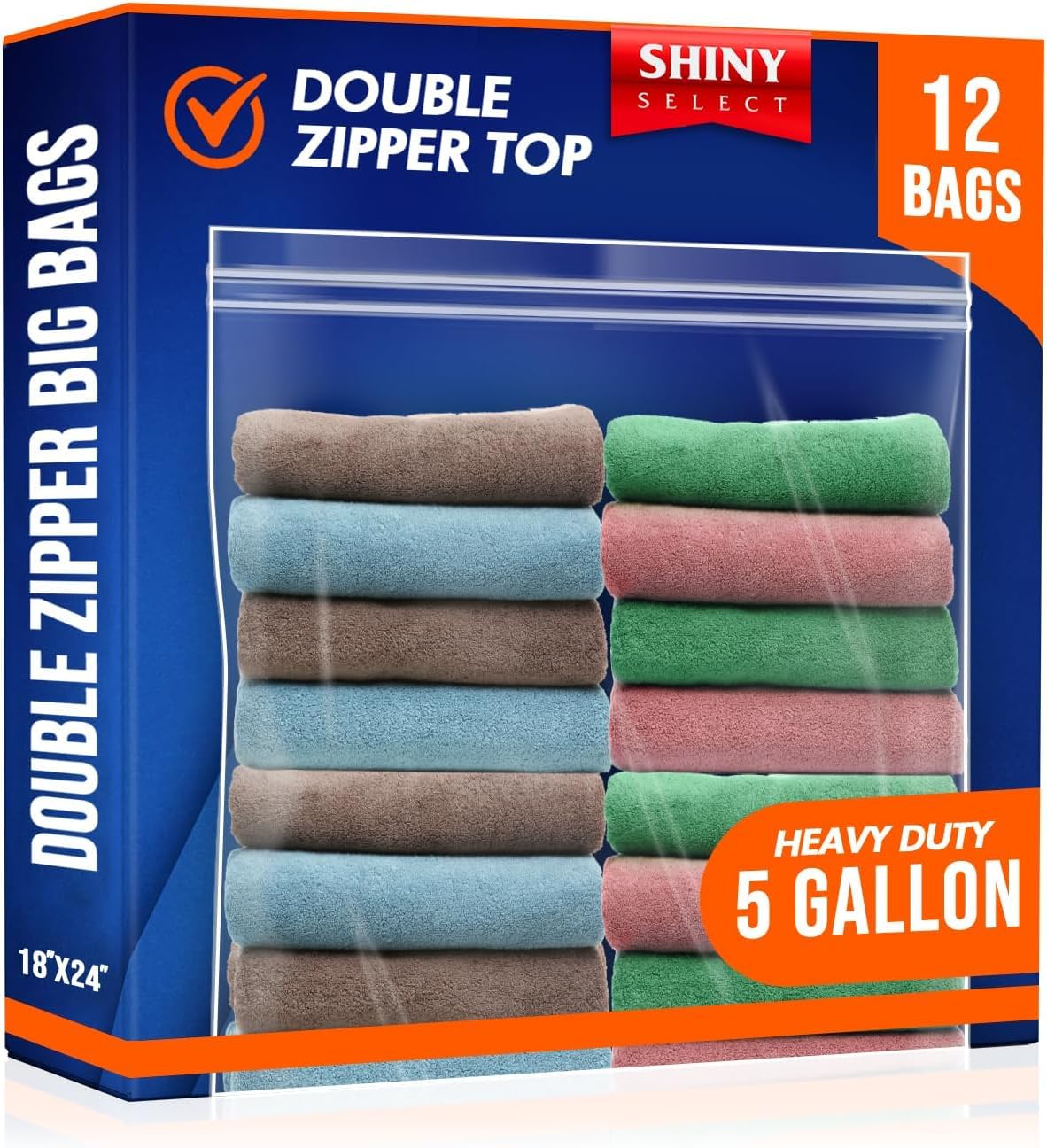 [ 12 COUNT ] 5 Gallon Double Zipper Jumbo Bags, 18x24 inches,12 Count Heavy Duty Storage Bag for Clothing, Bedding, Shoes, Pillows, Pet Supplies,