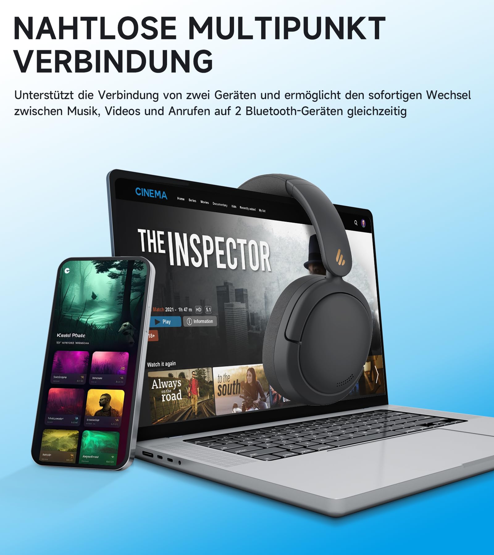 Edifier W800BT Pro Hybrid ANC Kopfhörer, Hi-Res Audio, 45Std. AKKU, Schnelles Aufladen, Faltbar, Kabellose Over-Ear Bluetooth 5.4 Kopfhörer - Schwarz