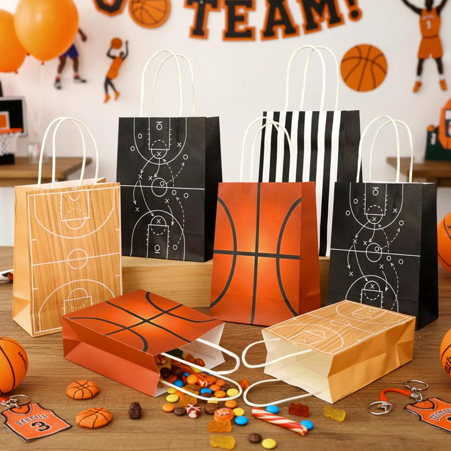 Tosstuki 24 Pcs Basketball Gift Bags with Handles Basketball Party Favor Goodie Gift Candy Treat Snack Bags with 4 Different Types for Sports Theme Birthday Party Supplies - Image 5