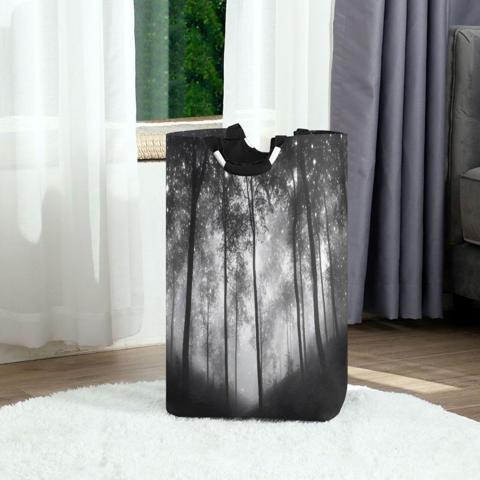 Jihqo Laundry Hamper Basket Forest Black Trees Collapsible Nursery Storage Bin Waterproof Clothing Baskets for Home Bedroom Bathroom Washing Room