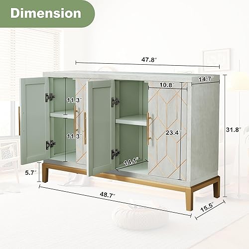 Miniatura 2 de ARTPOWER Armario decorativo con 4 puertas, armario de almacenamiento moderno de Credenza, aparador decorativo tallado para sala de estar, cocina,