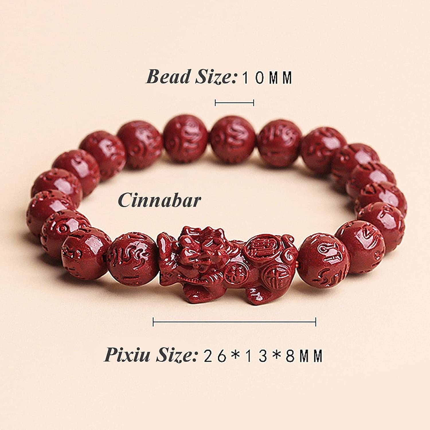 Pulsera Pulsera de Piedra Natural Cinabrio Pulsera Pixiu Pulsera for Mujeres Hombres Feng Shui Pulsera Amuleto Riqueza Prosperidad Buena Suerte Pulsera 10 mm Chakra Piedra Cuentas Talismán Pulsera