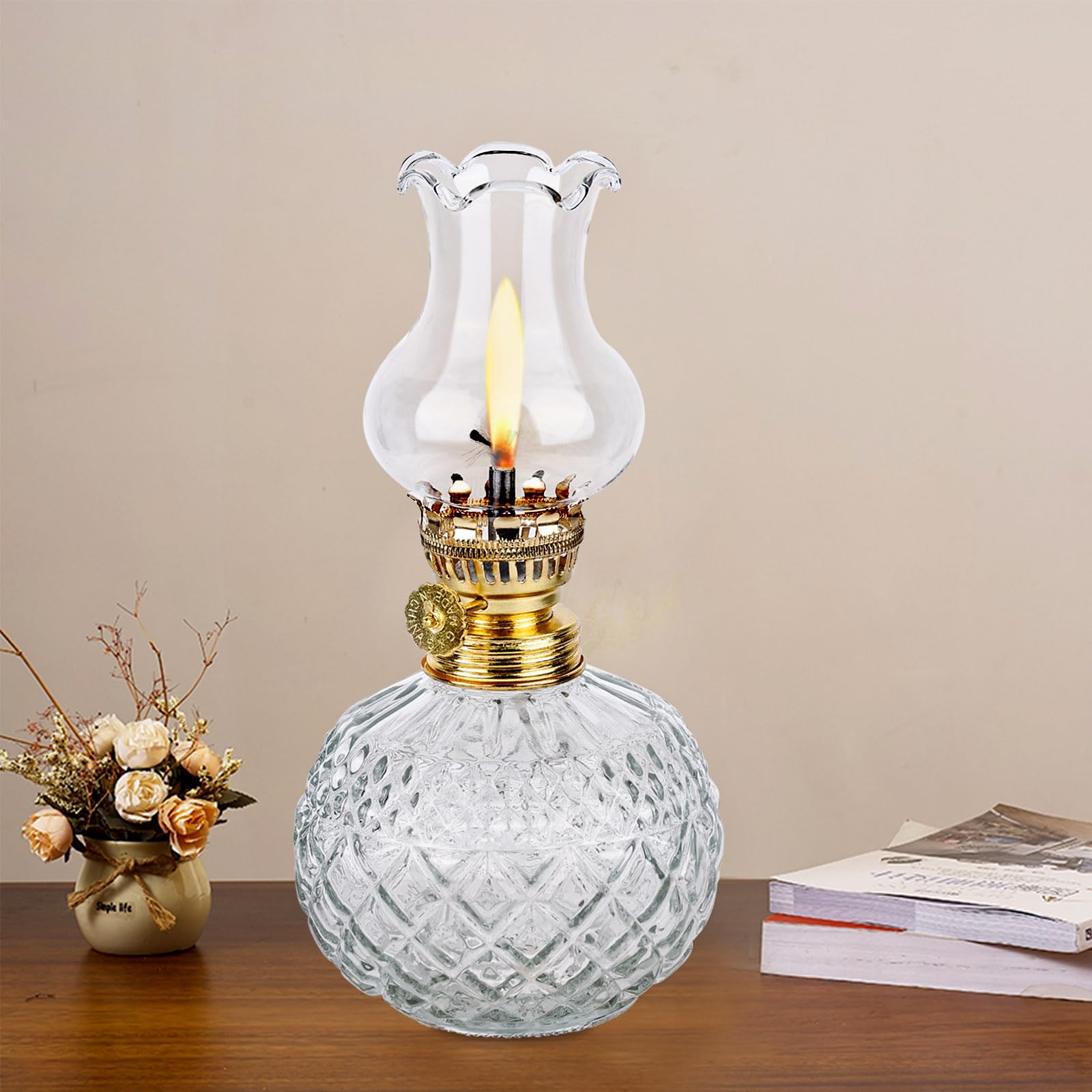 SUNOYA Wewnętrzna lampa naftowa, szklane lampy naftowe - Retro Nostalgia Przezroczysta Regulowana jasność Wiatroszczelna Dekoracyjna lampa olejowa do salonu Jadalni Zastosowanie