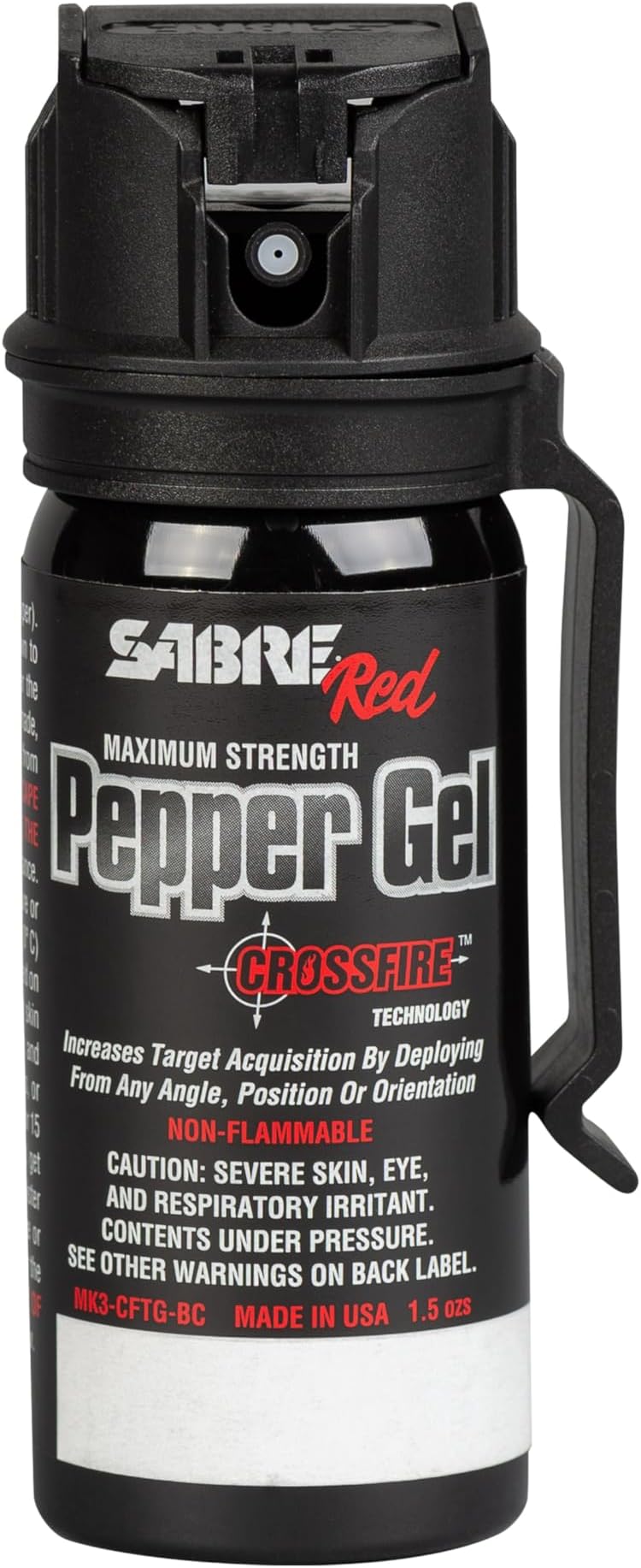 SABRE Crossfire Pepper Gel, Deploys At Any Angle, Maximizes Target Acquisition Against Multiple Threats, Belt Clip For Easy Carry, Fast Flip Top, Max Police Strength OC, Pepper Spray Option 1.5 fl oz