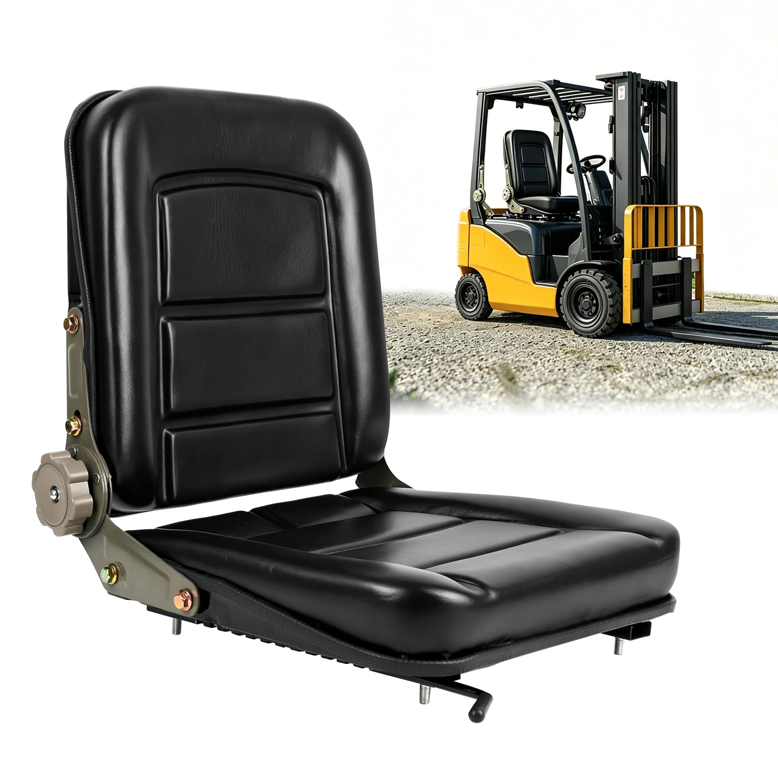 Universal Gabelstaplersitz, klappbarer Traktorsitz mit verstellbarem Rückenwinkel (45-160°), Gleitschiene, bequemer PVC-Sitz mit hochelastischer Schwammfüllung für Traktor, Bagger, Rasenmäher