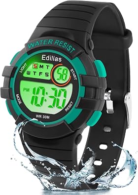 Edillas Kids Digital Watch with 7 Color LED Light, Kids Toys Wristwatch, Childrens Jewelry,School Gifts for Boys Girls, Built-in Battery, Long Lasting Batteries. Black