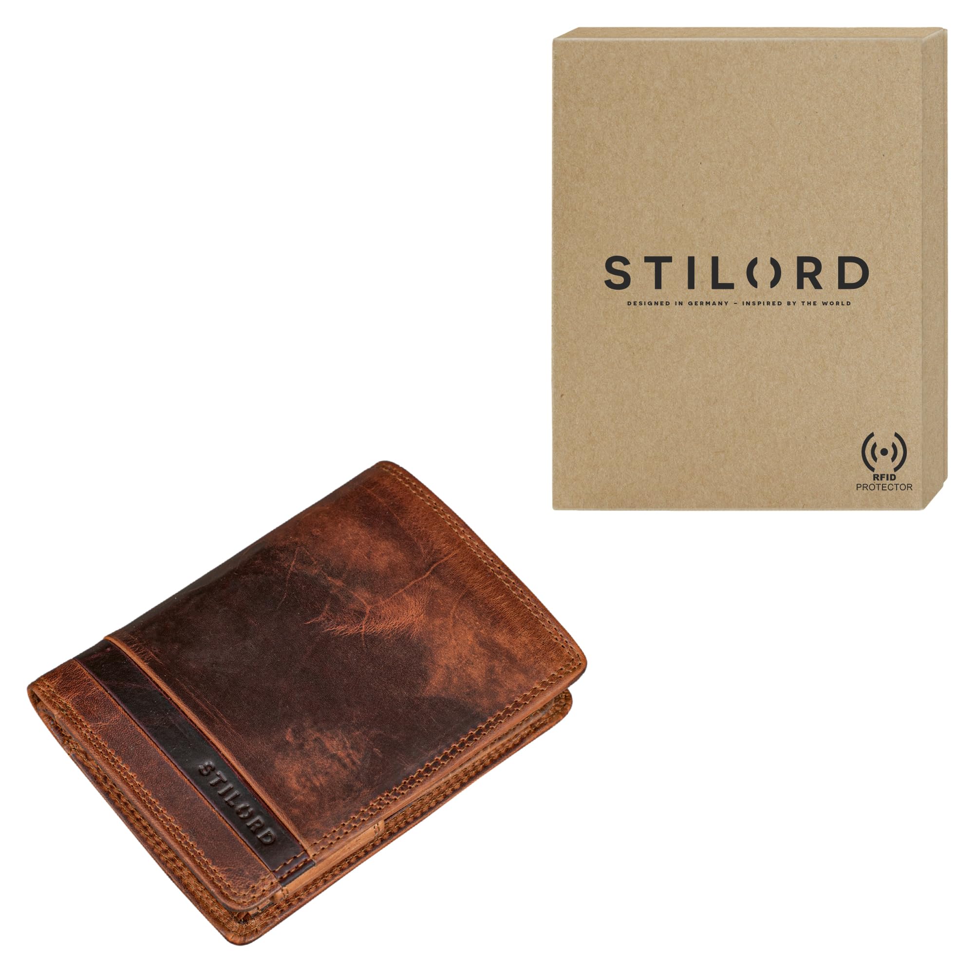 STILORD Matthis Portefeuille Verticale Homme Cuir Porte Monnaie avec Protection RFID Classique Bourse Porte Cartes de Crédit Pochette Cuir Véritable Couleur:Marron Moyen