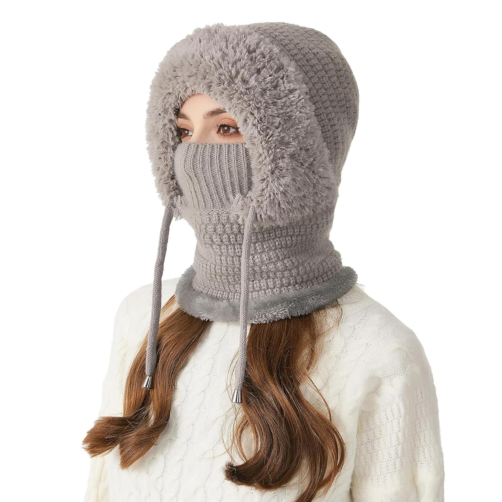Czapka beanie 3 w 1 dla kobiet, dzianinowa kominiarka odporna na zimno czapka zimowa, wiatroszczelna czapka szalik na zewnątrz