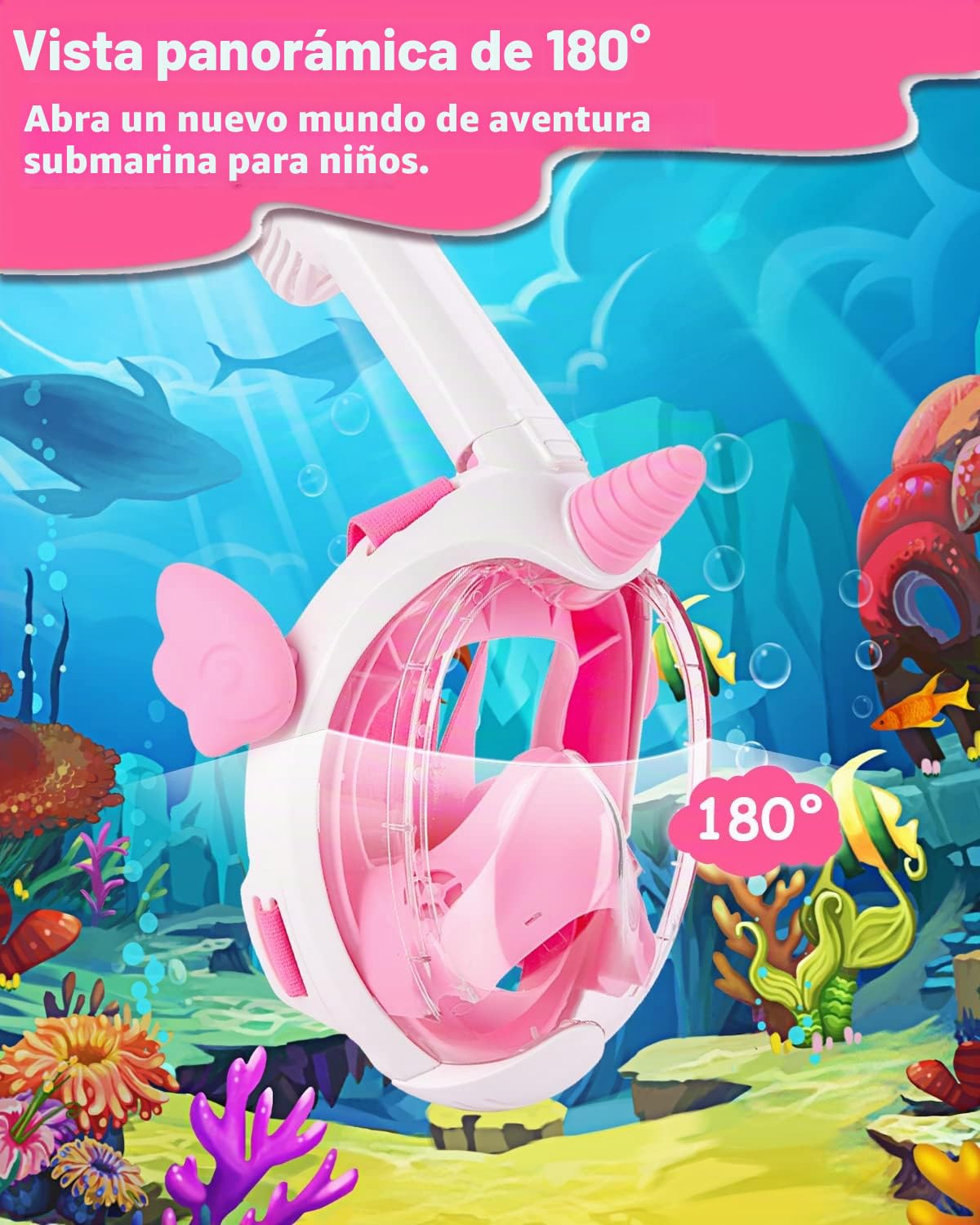 Máscara de buceo para niños, máscara completa para niños, visión de 180 grados, máscara de buceo con diseño panorámico de cara completa, gafas de buceo para niños