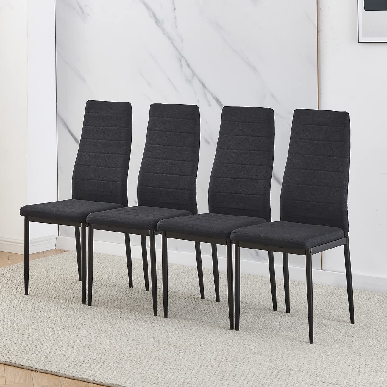 BonChoice Black Linen Dining Chairs Set of 4 High Back with Metal Legs for Dining Room Kitchen, Side Chairs for Restaurant Office Meeting Home/Commercial