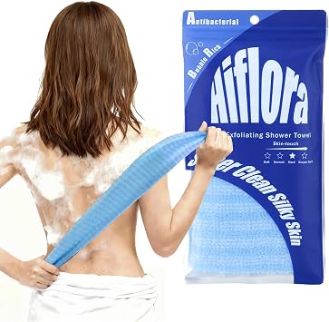 Firm Japanese Exfoliating Washcloth, Back Scrubber for Shower, Deep Blue 3D Wave Weave Body Scrub Towel