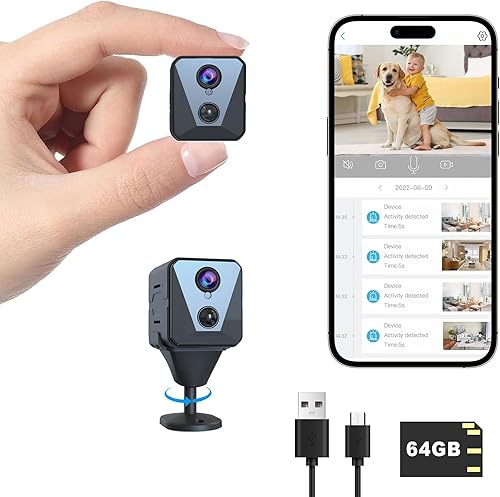 Cámara de seguridad, cámara de interior WiFi 2K con tarjeta SD de 64 G, duración de la batería de 100 días, visión nocturna clara, detección de