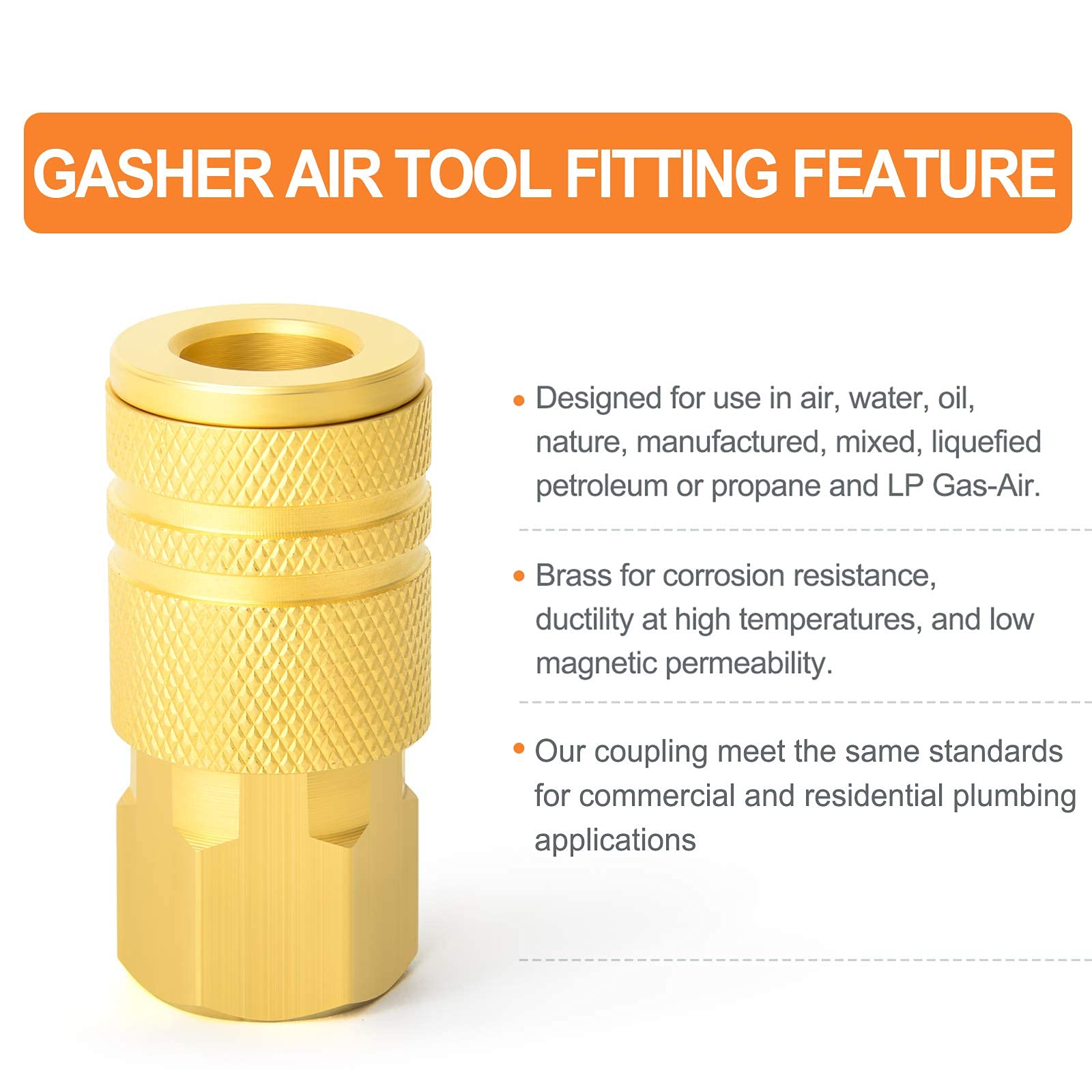 Gasher - Accoppiatore industriale femmina in ottone da 1/4", filettatura femmina NPT 1/4", attacco rapido ad aria, JQ-014, Auto, 12 pezzi., 12 PCS 1/4“