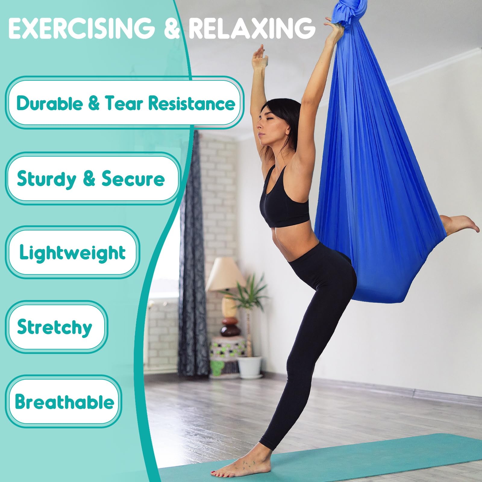 Chihee Aerial Yoga Hamak zestaw huśtawek, miękka, wytrzymała tkanina, pętla do jogi, rozciągania, fitness, kompletne wyposażenie mocujące, do wszystkich poziomów fitnessu i kulturystyki, 280 x 150 cm