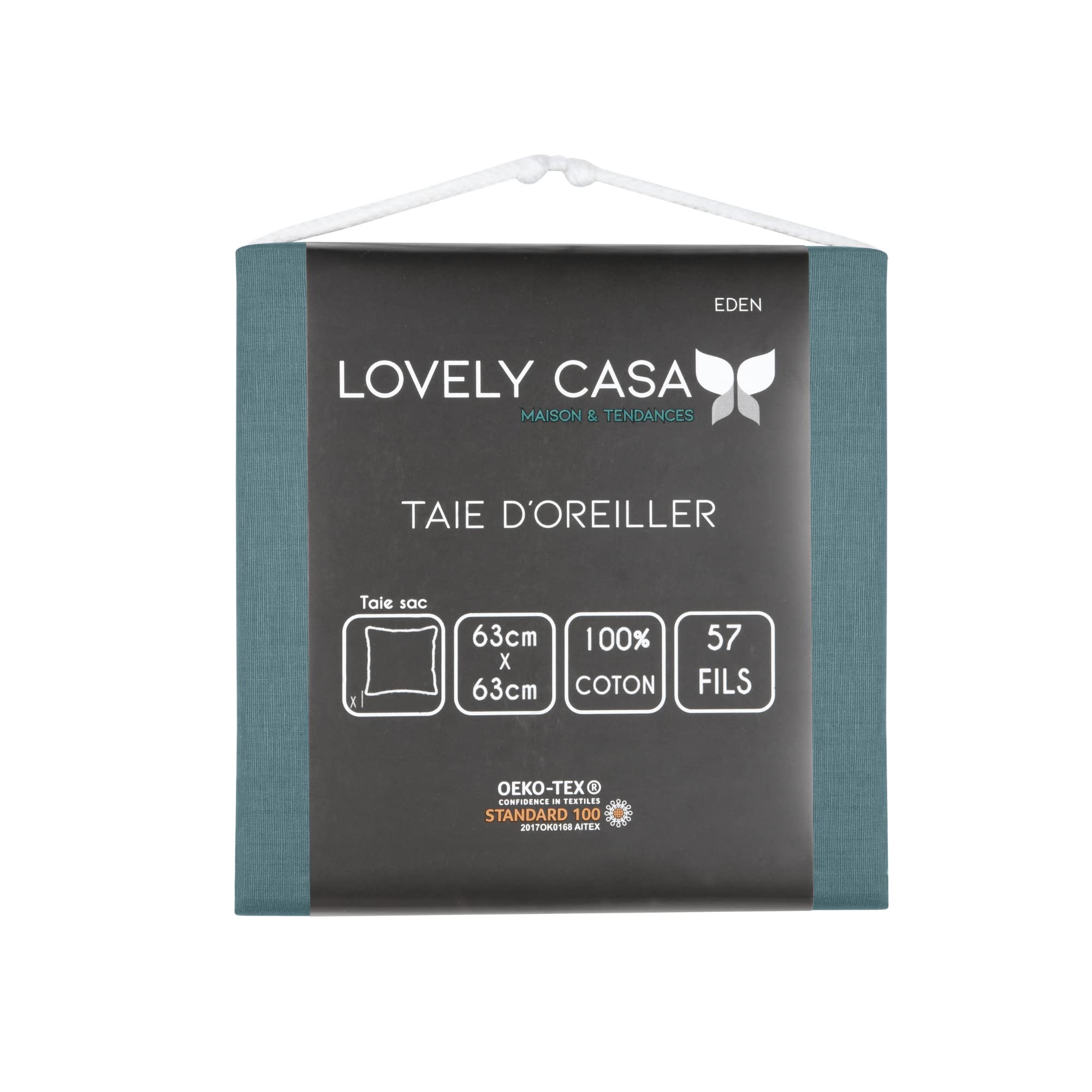 Douceur D'Intérieur Taie D'Oreiller 63x63cm - 100% Coton - Design Botania Gris - Lavable Machine
