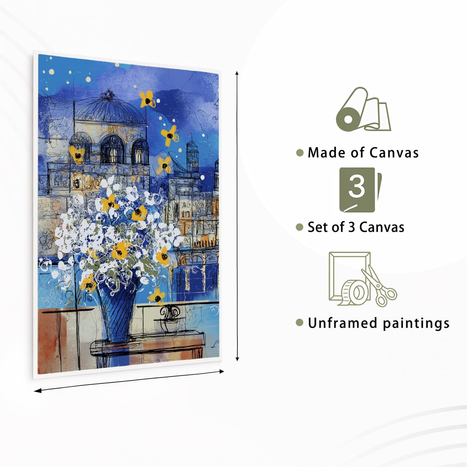 Generisch 3 piezas de arte mural pósteres, paisaje urbano estético murales para sala de estar dormitorio decoración, impresionista Torre Eiffel flor noche romántico lienzo imágenes 42 x 59,4 cm x 3