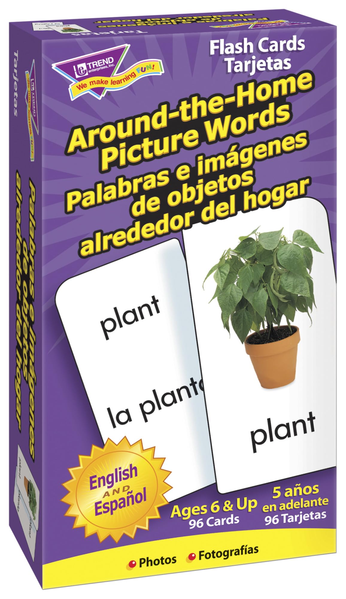 Trend Enterprises: Bilingual Around-The-Home Picture Words Skill Drill Flash Cards, Photos & Words, Exciting Way for All to Learn English and Espanol, 96 Cards Included, Ages 5 and Up