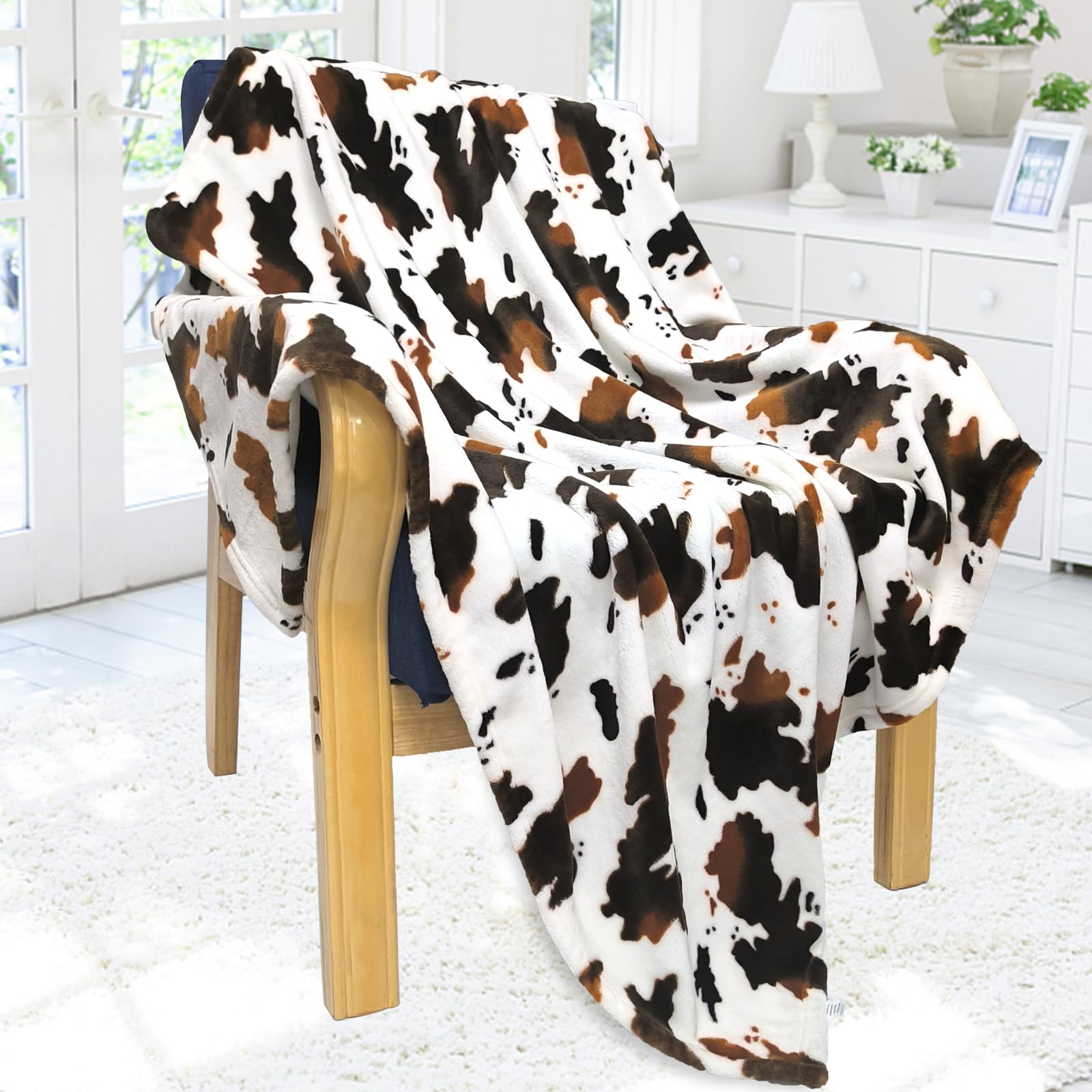 Super-weiche Kuh-Decke – Flauschige Fleece-Decke Mit Niedlichem Kuh-Motiv, Perfekt Für Couch, Bett Und Reisen (127 X 101 Cm)