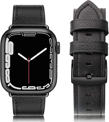 Miniatura 1 de Correa de cuero genuino compatible con correas iWatch de 1.929 in, 1.772 in, 1.732 in, 1.654 in, correas de repuesto de cuero de grano suave