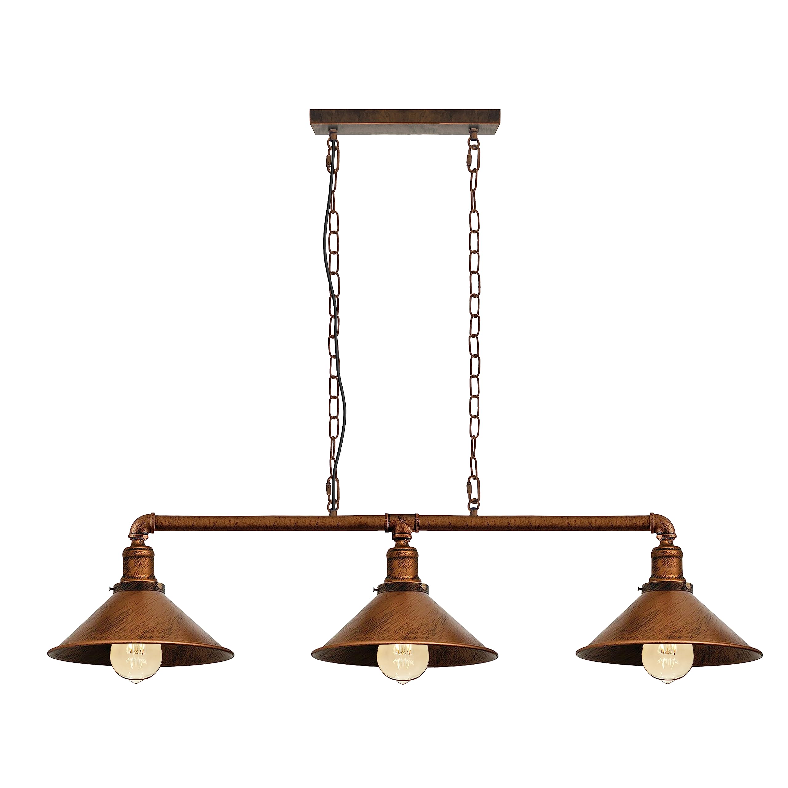 LEDSone 3 Head Vintage Steampunk Water Pipe Pendant Light Fitting E27 Holder with Hanging Light Set Retro Lamp Indoor Lighting for Fitting Pipe Fixture Chandelier (Brushed Copper, with Bulb)