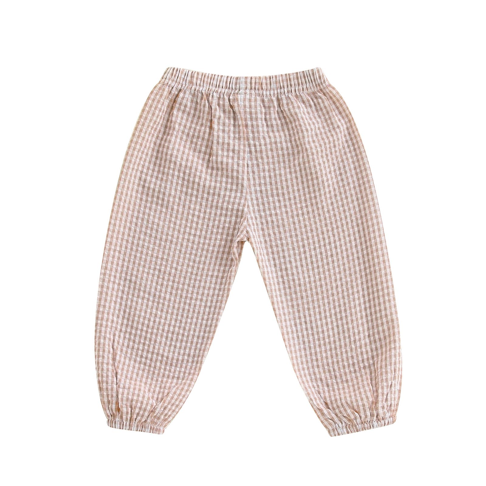 Kids Girls Boys Jogger Pants Loose Plaid Print Elastic Waist Trousers Casual Bottoms for Toddler Newborn Infant (Khaki, 18-24 Months)