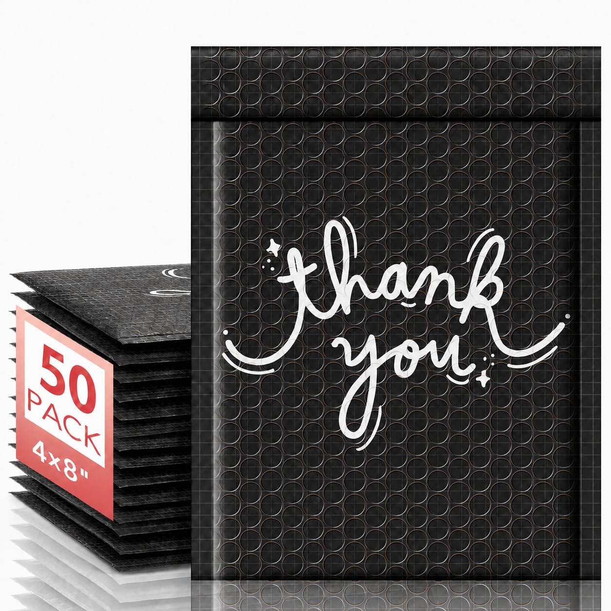 Switory 50pcs Black Padded Envelopes Thank You 4x8 Inch(Usable Size 4x7)