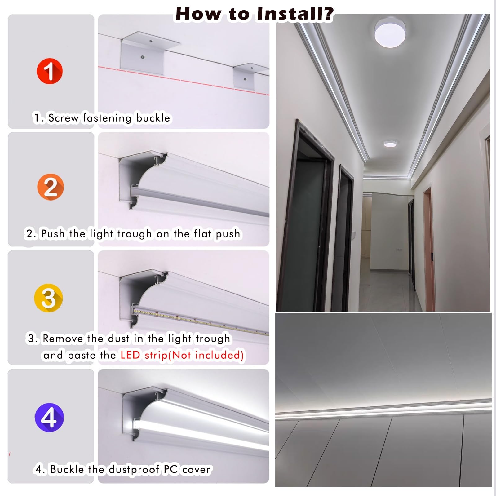 Strisce luminose a LED per soffitto soggiorno, profilo in alluminio canale LED con connettore angolare, lampada libera per soffitto luminoso - senza luci a LED, canale interno lineare (6 cm (2 2/5")