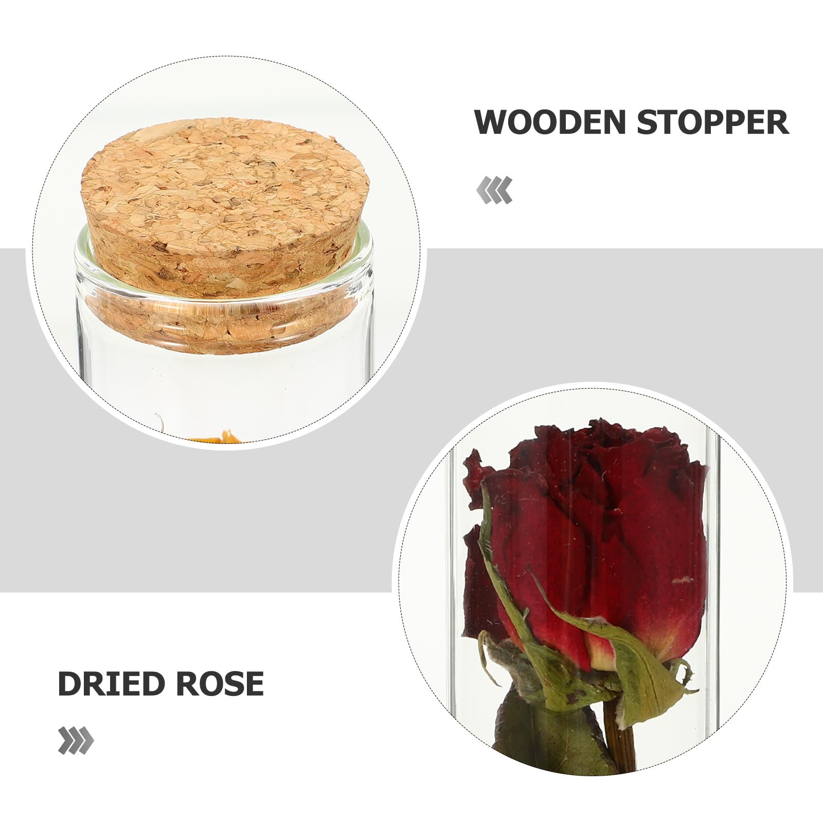 Bottiglie dei Desideri in Vetro Trasparente Tappo di Sughero e Fiori Secchi Rossi e Gialli, Set da 2 per Decorazioni Natalizie e Ufficio