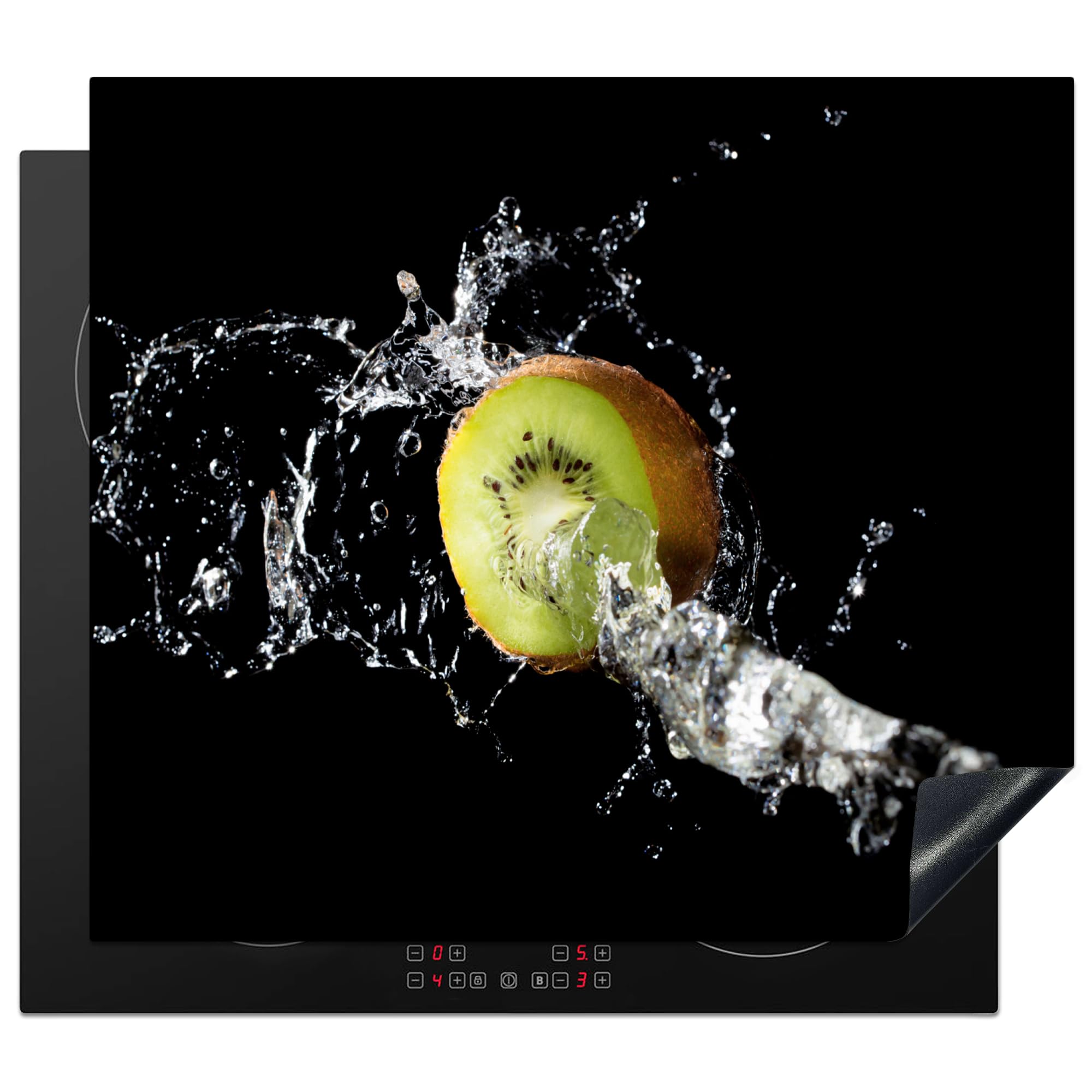 KitchenYeah© Induction Hob Protector Mat 20.3"x22.7" / 57.6x51.6 cm Stove Cap Top Cover Kitchen Cooker Covers for Electric Hobs Vinyl Kiwi - Fruit - Still Life - Water - Black — image 1
